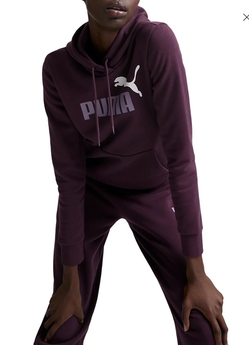 Puma Women's Essential+ Logo Fleece Hoodie Plum Color Size M