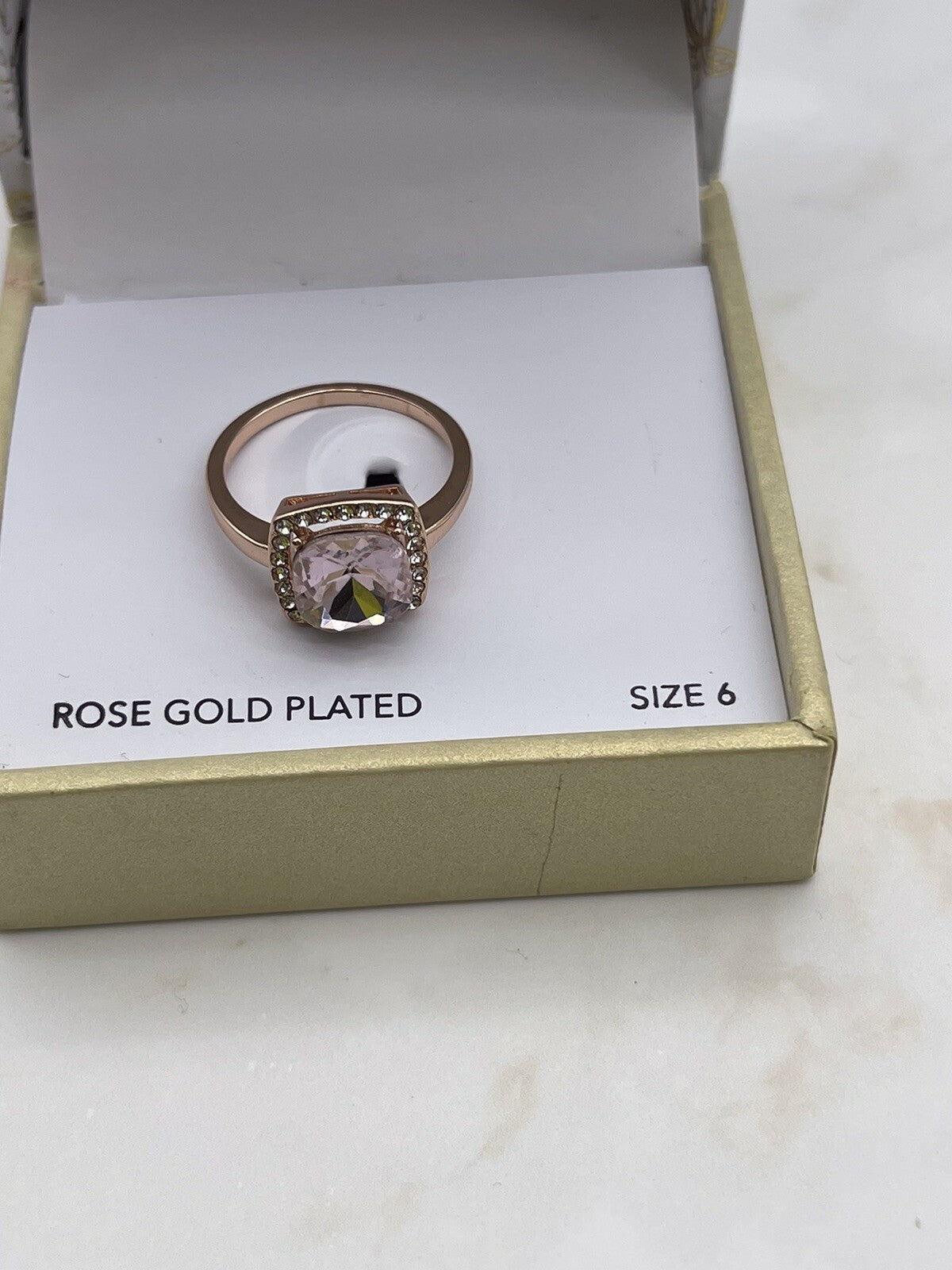 Charter Club Pavé Crystal Stone Square Halo 18K Rose Gold Plated Macys Size 6