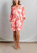 Linea Donatella Tropical Floral Print Pockets & Belt Womens Short Robe Size L/XL