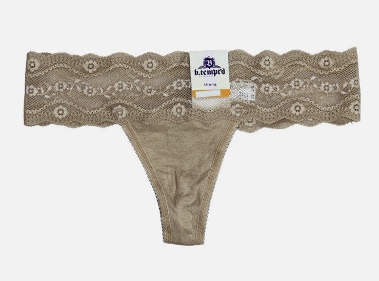 b.tempt'd by Wacoal b.adorable Lace-Waistband Thong Underwear Nude XL