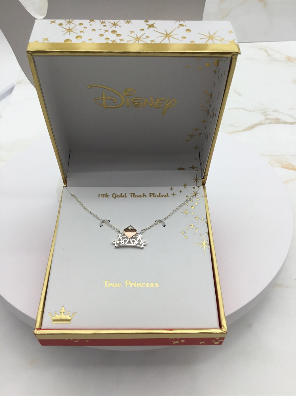 Disney Princess Crown Necklace 14k Gold Flash Plated 