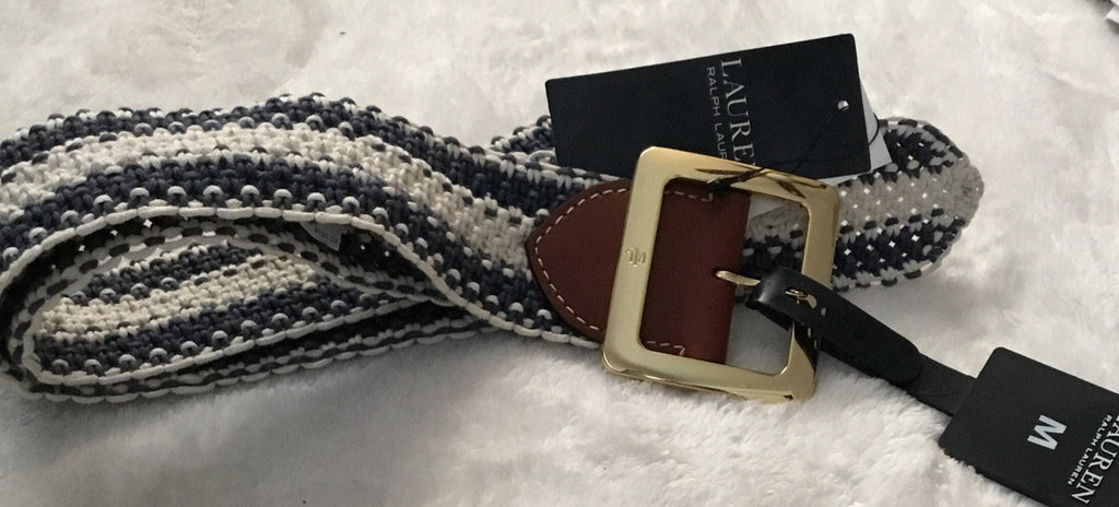 Lauren Ralph Lauren Women's Striped Woven Wide Belt M 