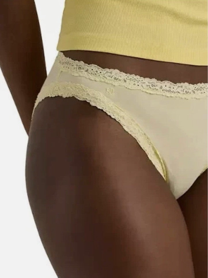 Lauren Ralph Lauren Womens Cotton & Lace  Bikini Brief M Lemon Chiffon