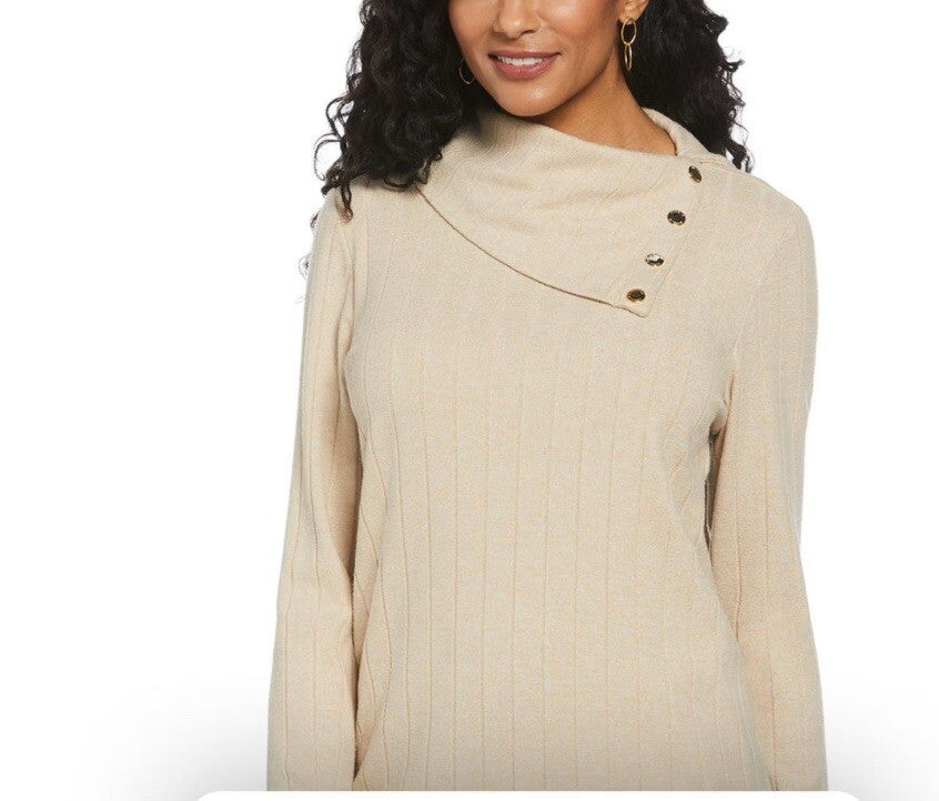 Rafaella Women's Long Sleeve Top with Rivet Neck Trim Size XXL