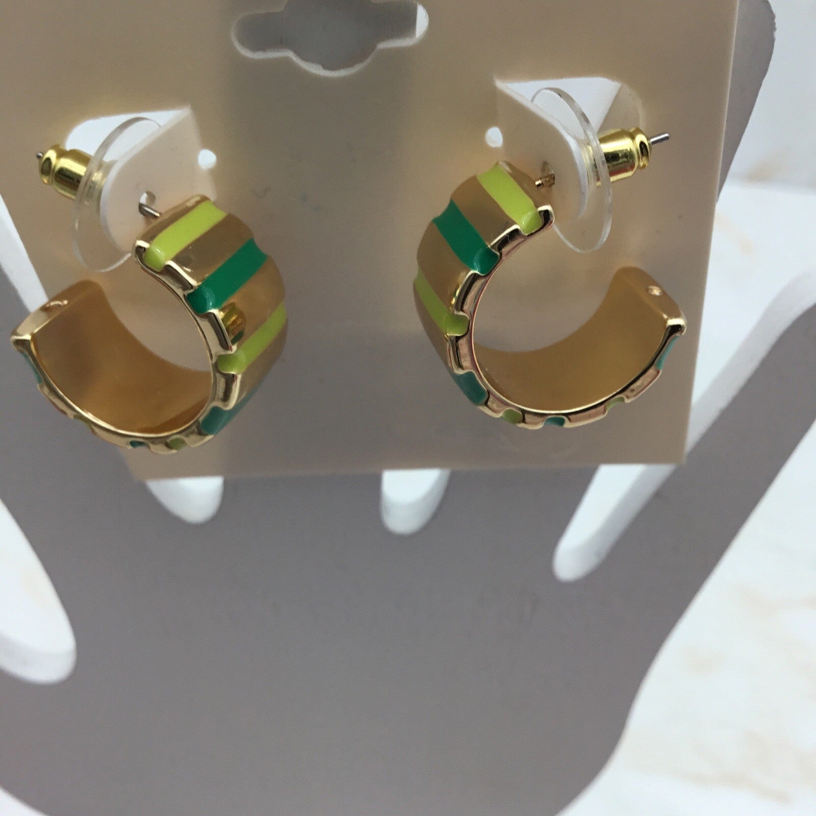 On 34th Gold-Tone Striped Medium Hoop Earrings, 1.2", Green
