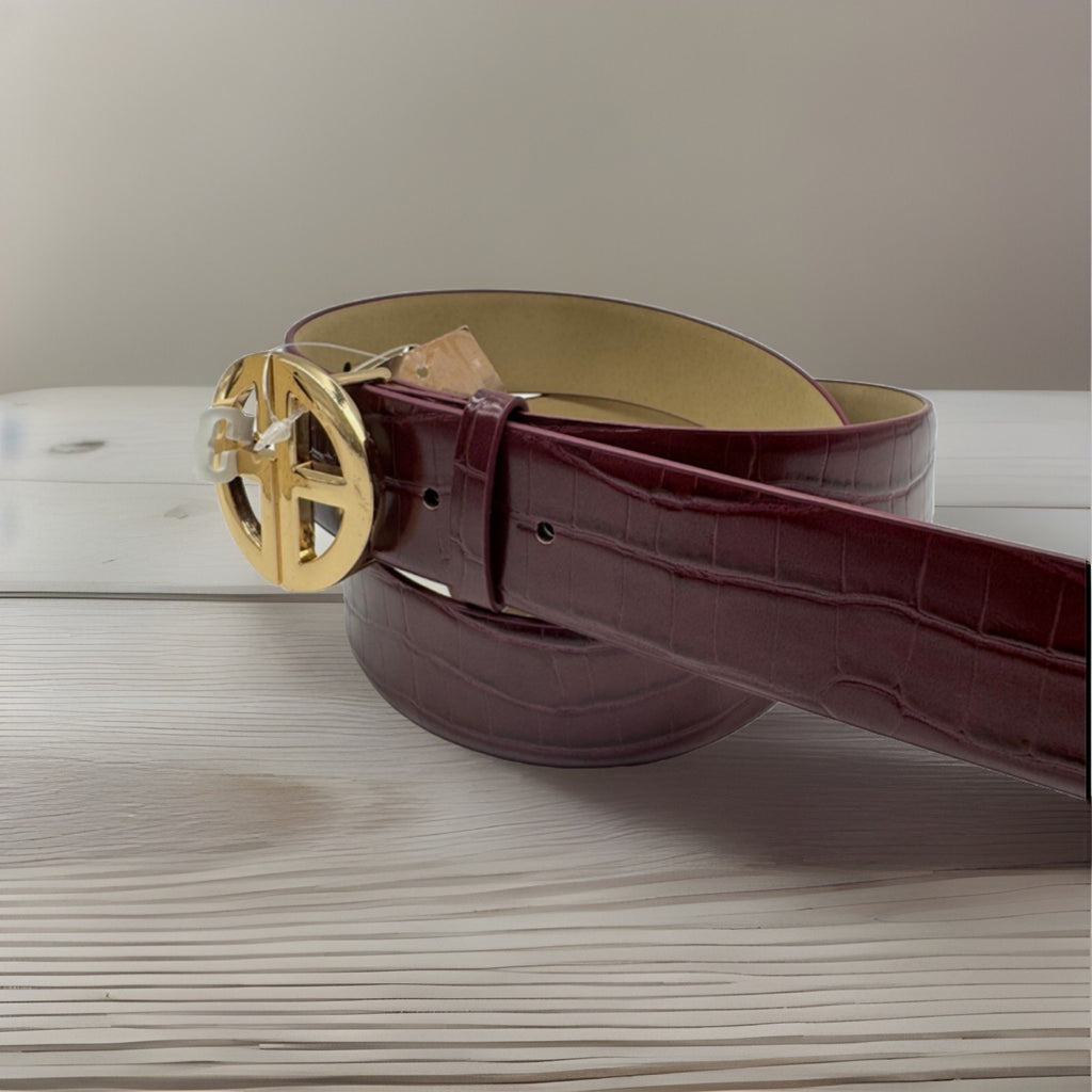 Giani Bernini Women's Croc-Embossed Faux-Leather Belt Wine Size Medium