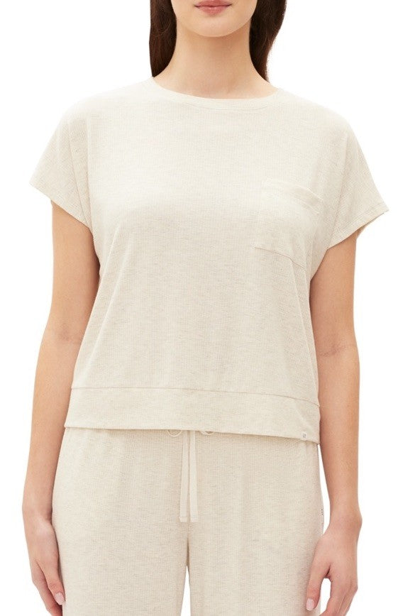 GAP GapBody Women's Ribbed Short-Sleeve Pajama Top Oatmeal L