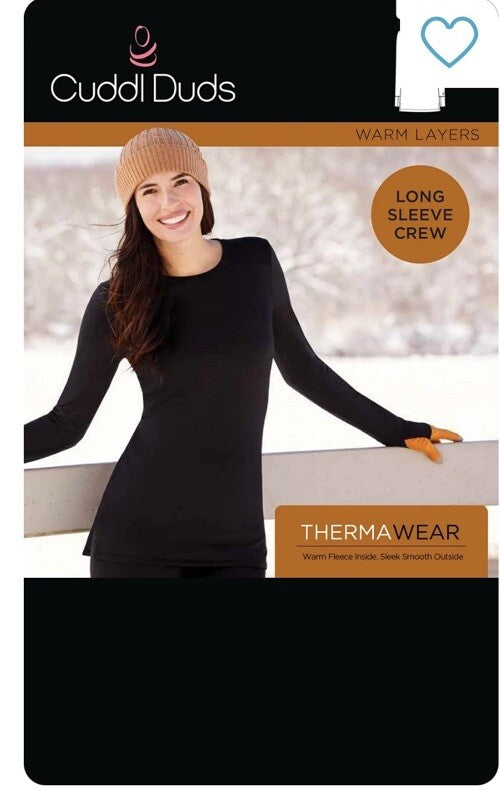 NEW Cuddl Duds Long Sleeve Crew Womens Base Layer Black M
