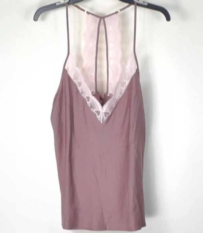 FLORA NIKROOZ Kit Heart Lace Trim Camisole Mauve Size S New T90483 Top Only