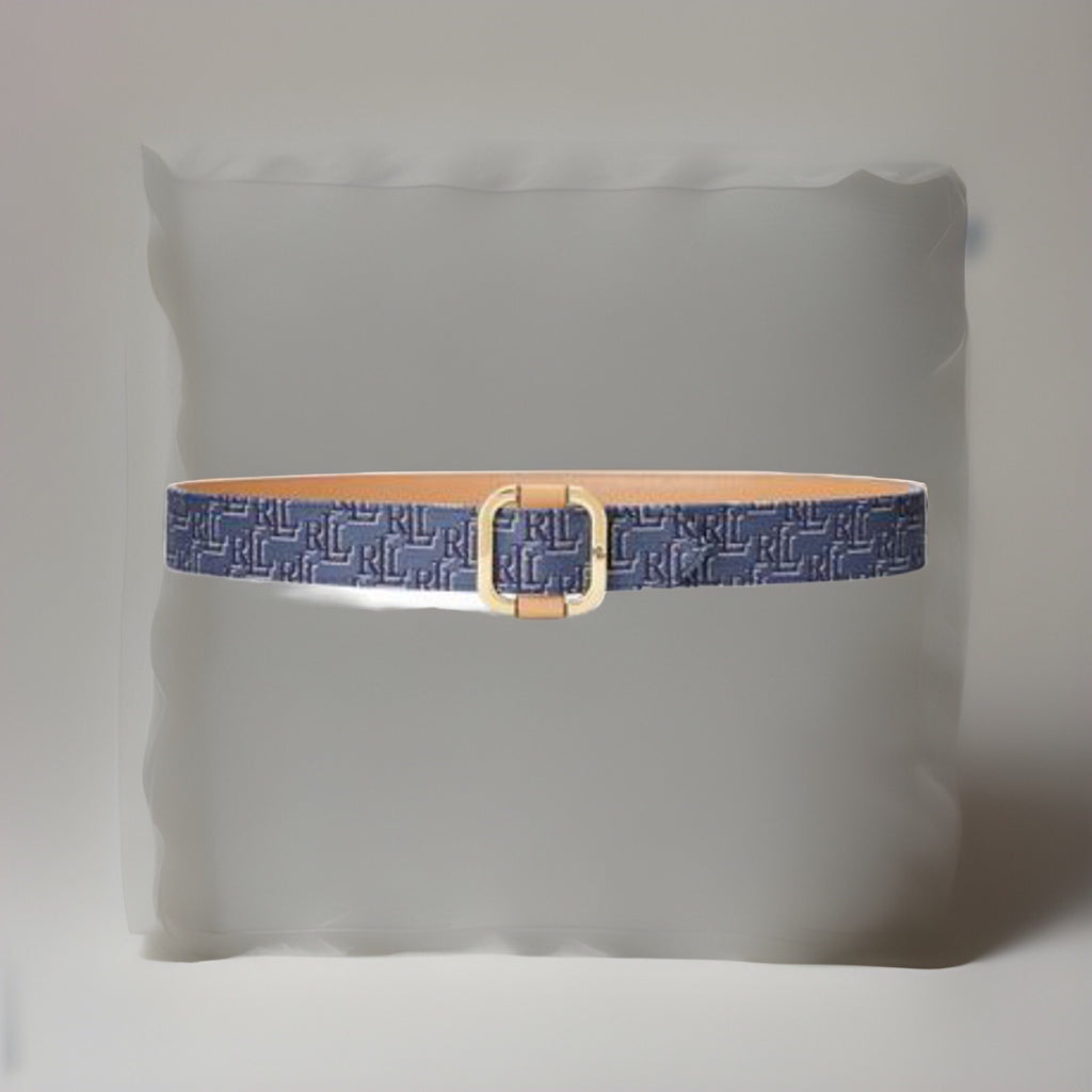 Lauren Ralph Lauren Blue Monogram Jacquard Slide-Buckle Belt Small 