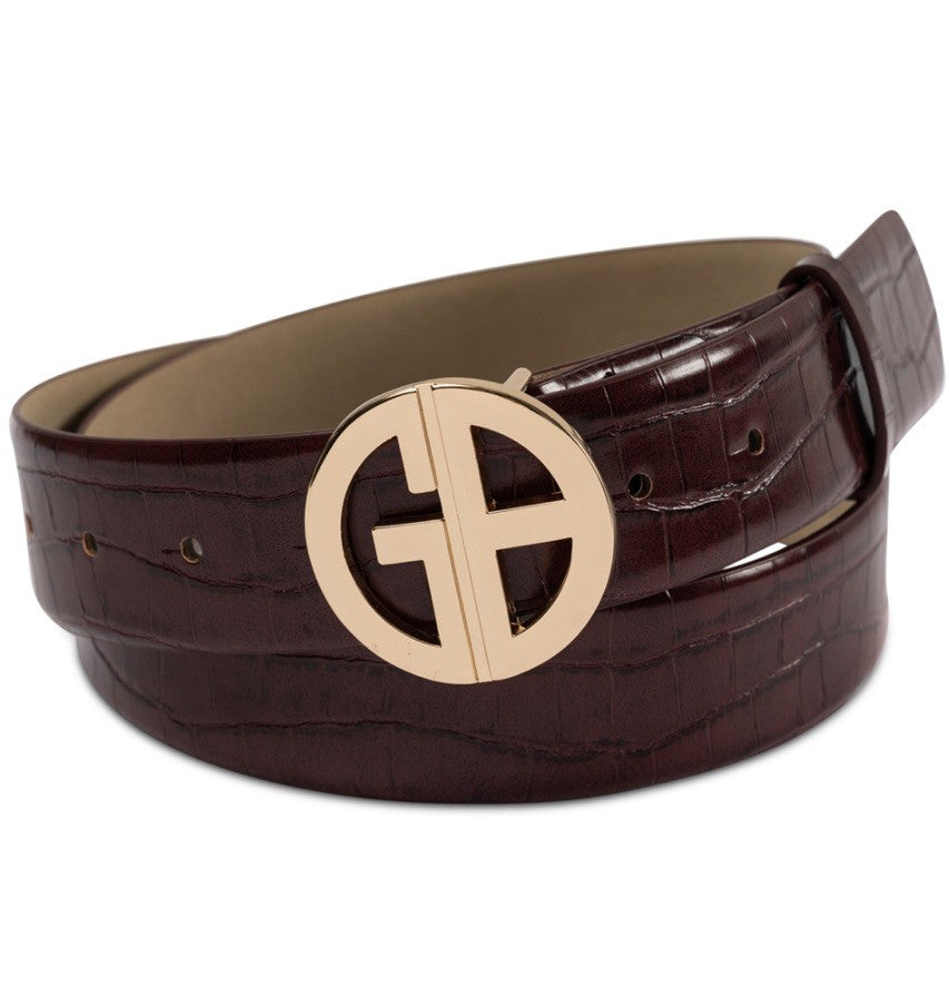 Giani Bernini Women's Croc-Embossed Faux-Leather Belt Wine Size Small