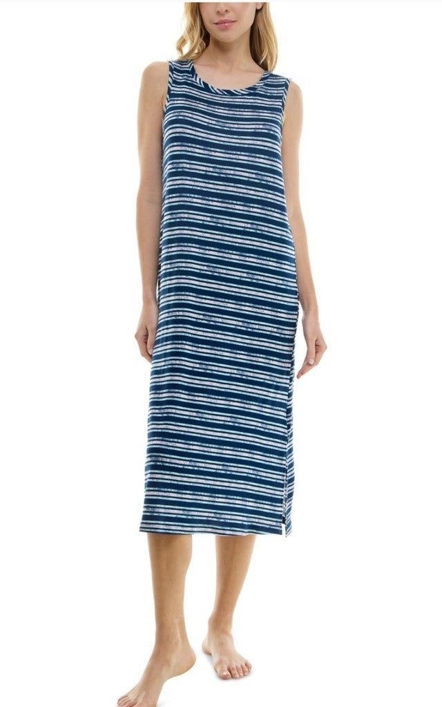 NWT Roudelain Women's M Printed Sleeveless Knit Nightgown Quartz Stripe Blue