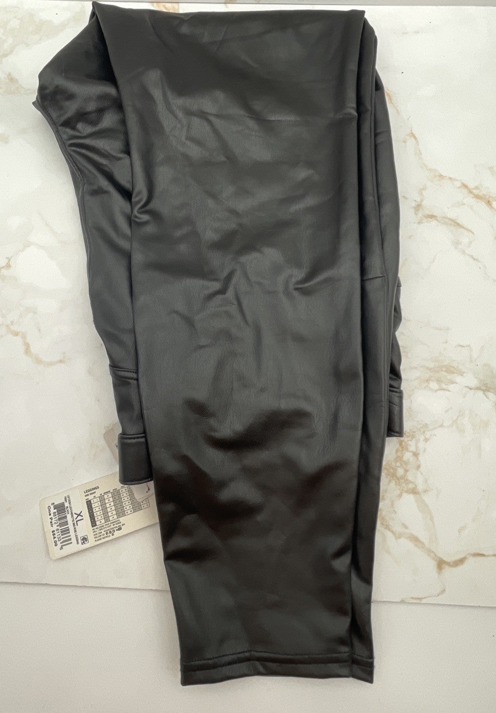NEW in Pkg HUE Black Body Gloss Liquid Finish Leggings Size XL Moto Faux Leather