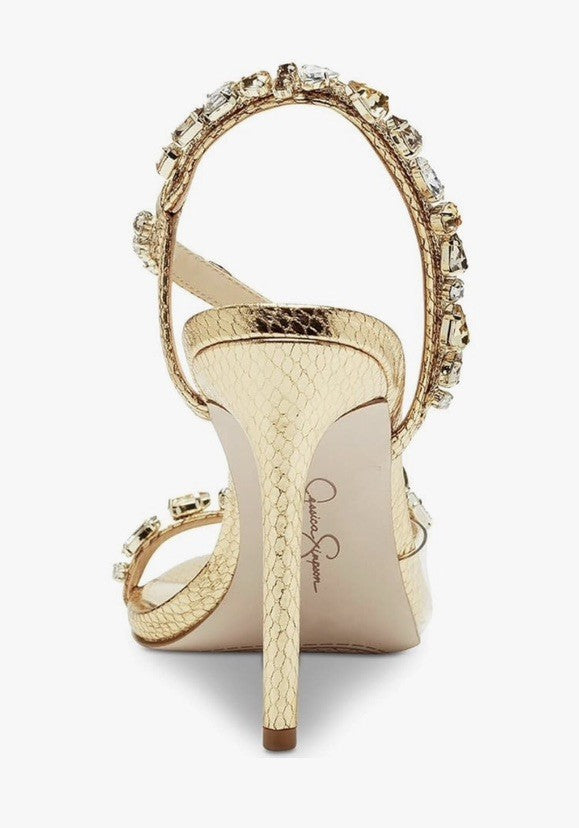Jessica Simpson Women's Jaycin Embellished Heeled Sandal 6.5 M Gold/Clear