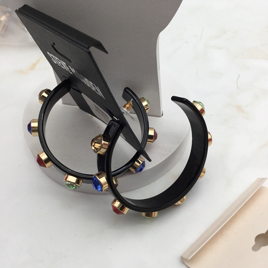 Steve Madden Women's Stone Large Hoop Earrings Multicolored 