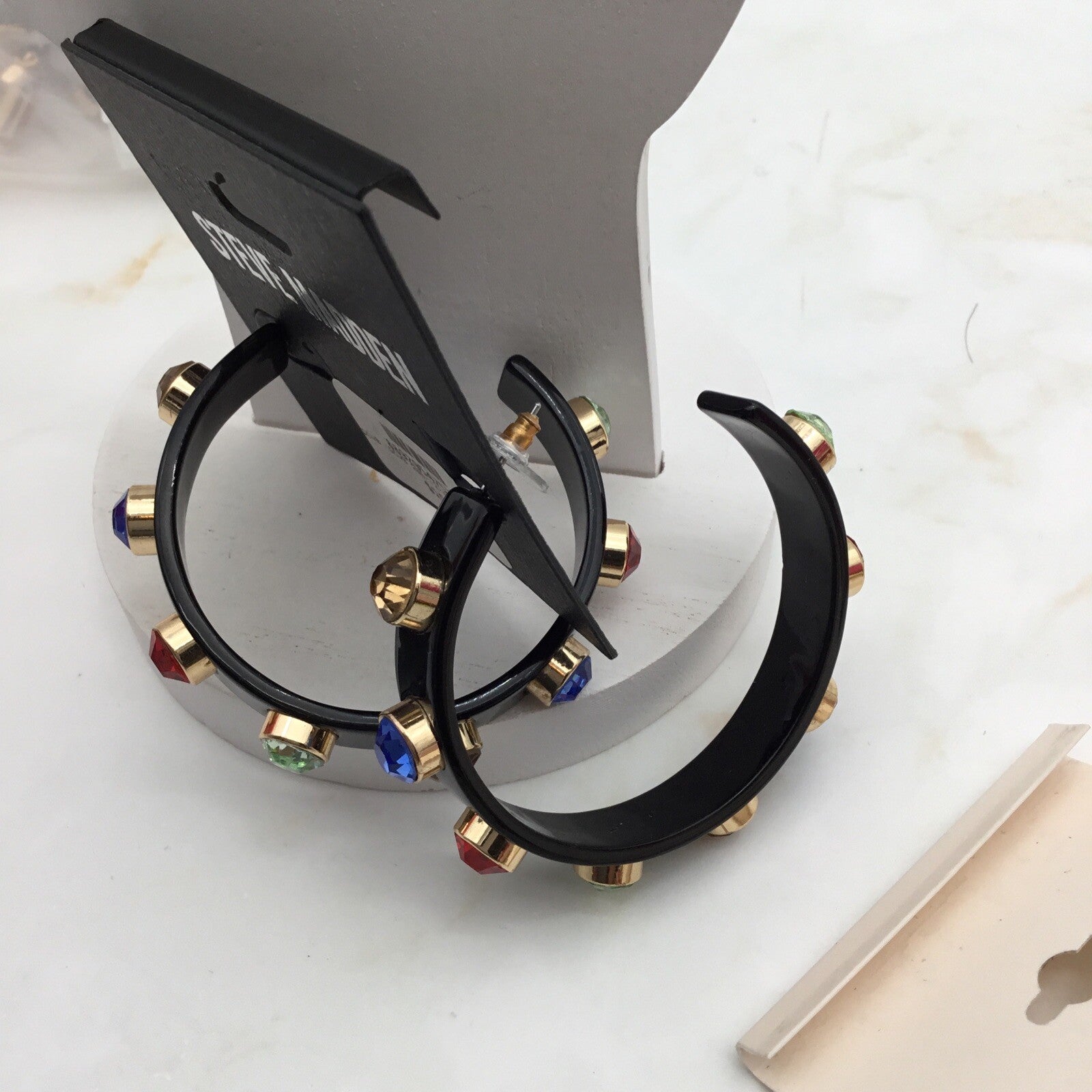 Steve Madden Women's Stone Large Hoop Earrings Multicolored 