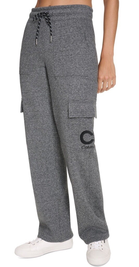 Calvin Klein Women's Active Embroidered-Logo Cargo Pants - Black Heather M