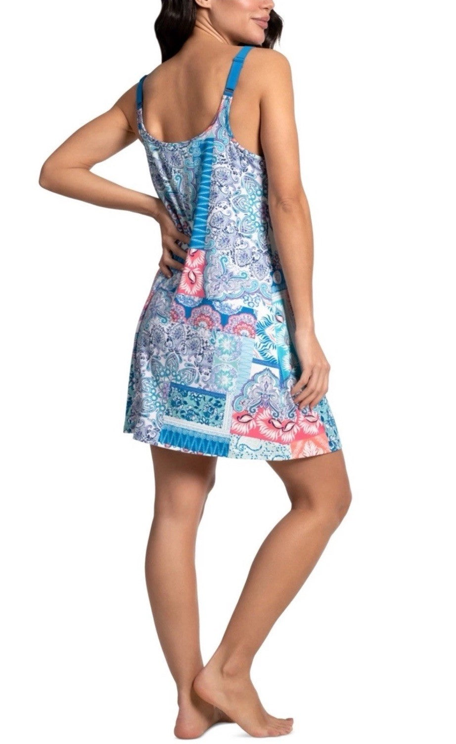 Linea Donatella Women's Printed Sleeveless Chemise Blue Sleepwear Dress Size L
