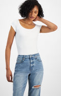 Self Esteem Juniors' Ribbed Lace-Trim Cap-Sleeve Bodysuit White Large 