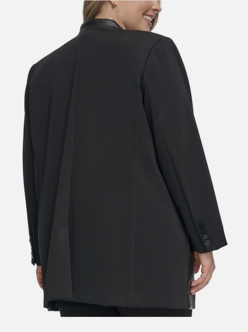 Calvin Klein Women's Black Mixed-Media Long-Sleeve Jacket Plus Size 24W