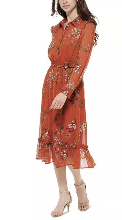 Tommy Hilfiger Women's Floral-Print Ruffled Shirtdress Size 16