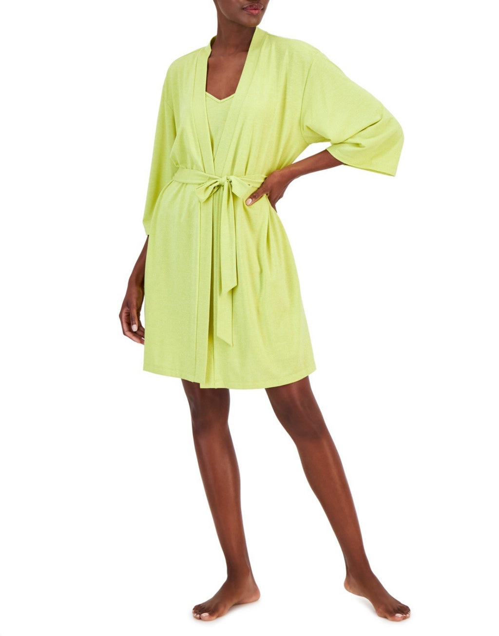 NWT! INC International Concepts  Lace-Trim Satin Chemise & Robe 2pcs Set Size S