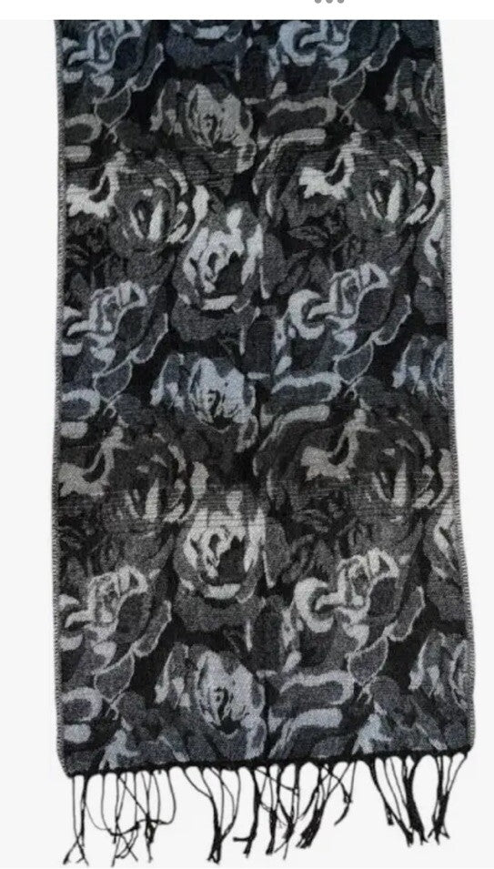 Steve Madden Women's Vibrant Rose Jacquard Blanket Scarf With Fringe, Denim, O/S
