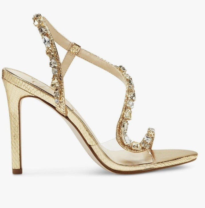 Jessica Simpson Women's Jaycin Embellished Heeled Sandal 6.5 M Gold/Clear