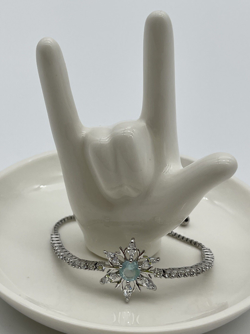 Bracelet Aquamarine Snowflake Slider Sterling Silver Cubic $125