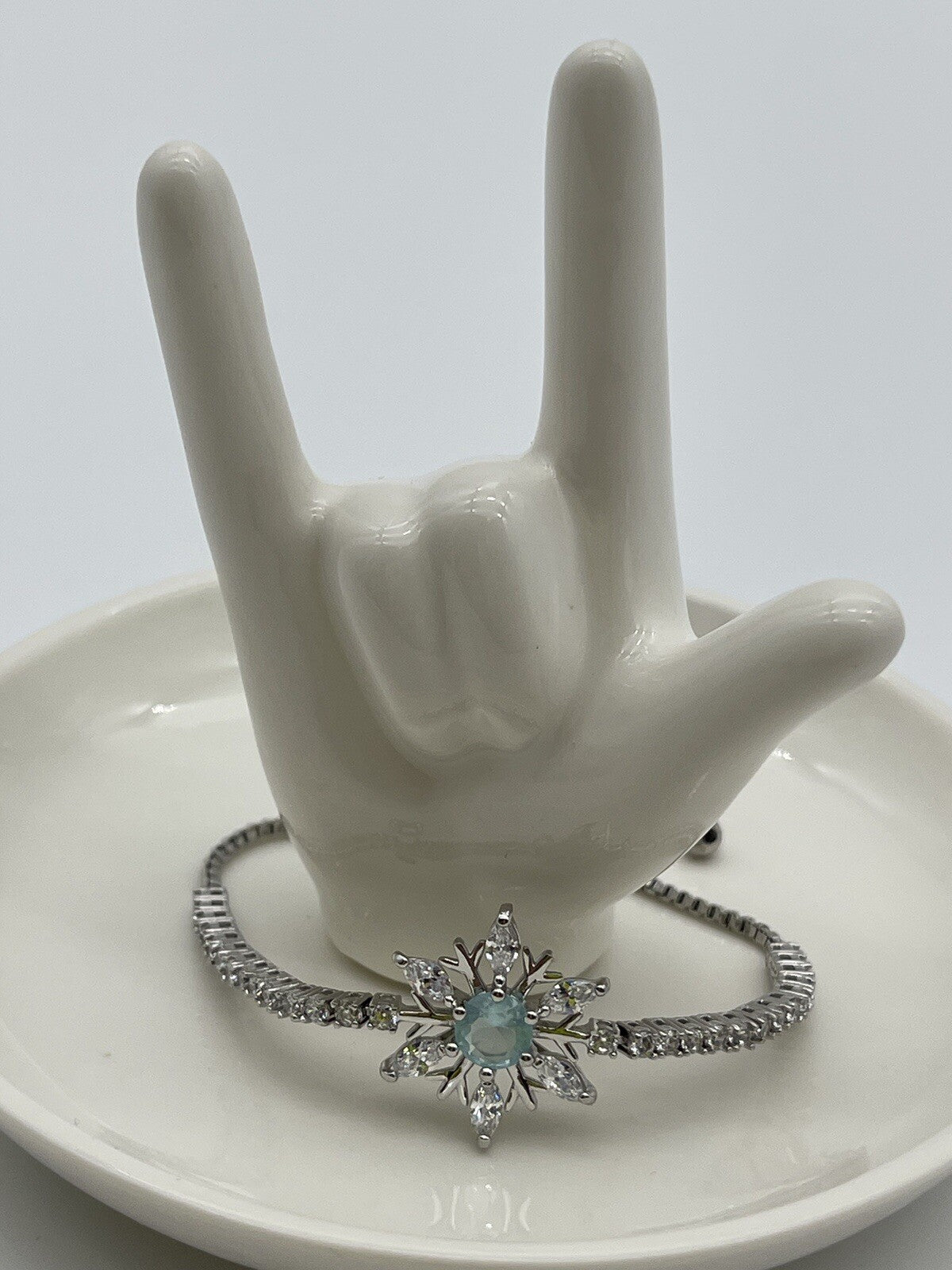 Bracelet Aquamarine Snowflake Slider Sterling Silver Cubic $125