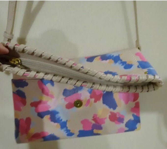 Style&Co. Cross Body Pink/Blue “Brush Strokes” Print Purse Bag-Faux Leather-Ligh