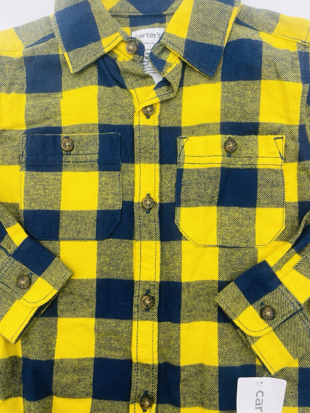 Carter's blue and yellow flannel button up shirt Size 2T