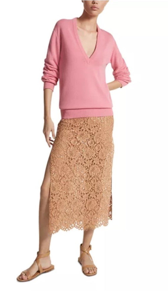 Michael Kors Women's Lace Trim Sequin Skirt, Size 4 Color Sustan