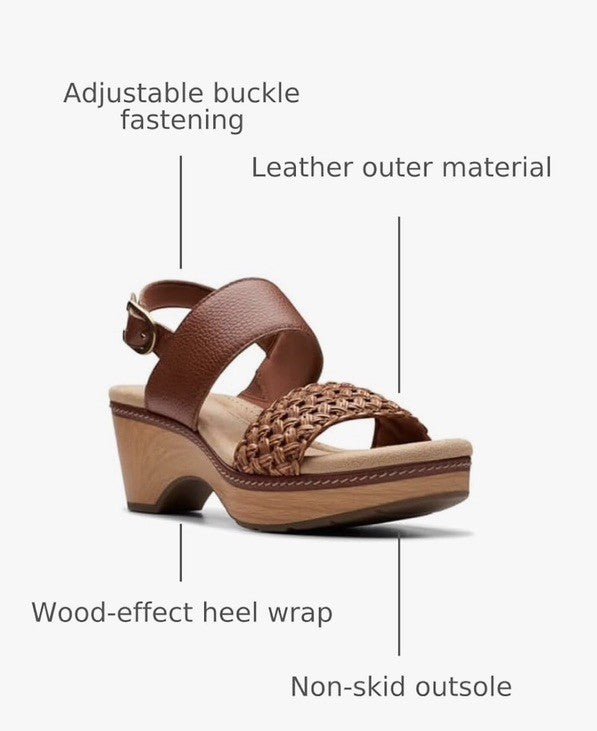 Clarks Seannah Step Woven Strap Clog-Style Platform Sandals Tan Brun 7M