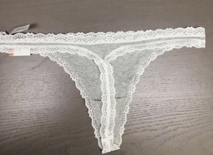 Jenni Women's Lace-Trim Thong Grey XL