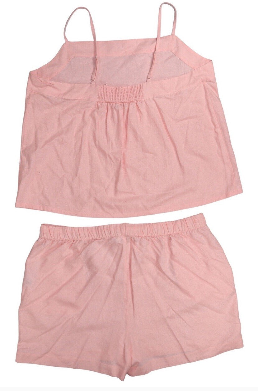 State of Day 2-Piece Linen/Rayon Blend Cami & Shorts Women's XXL Satin Pink