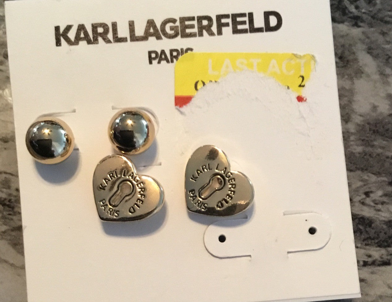 KARL LAGERFELD PARIS Gold-Tone 2 Pc Set Crystal Logo Hoop & Stud Earrings 