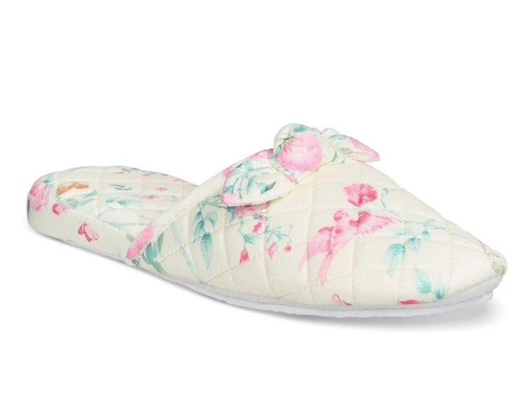 Charter Club Memory Foam Women’s Slippers L  9-10 Yellow With Flowers