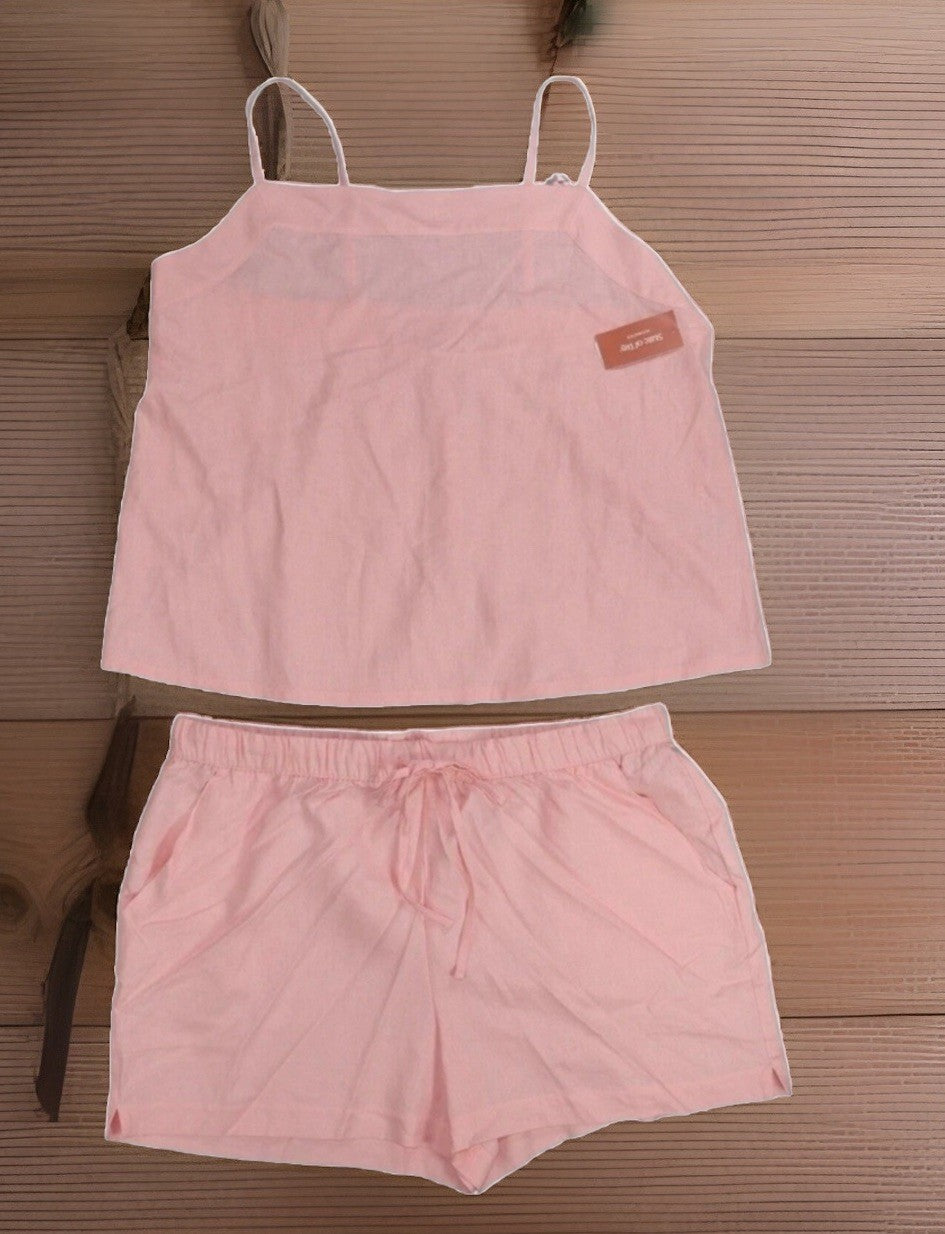 State of Day Women's 2-Pc. Sleeveless Linen Pajamas Set, Satin Pink, XXL