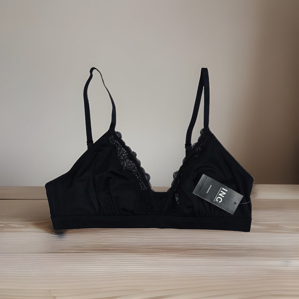 I.n.c. International Concepts Women's Satin Micro Bralette-Black XL