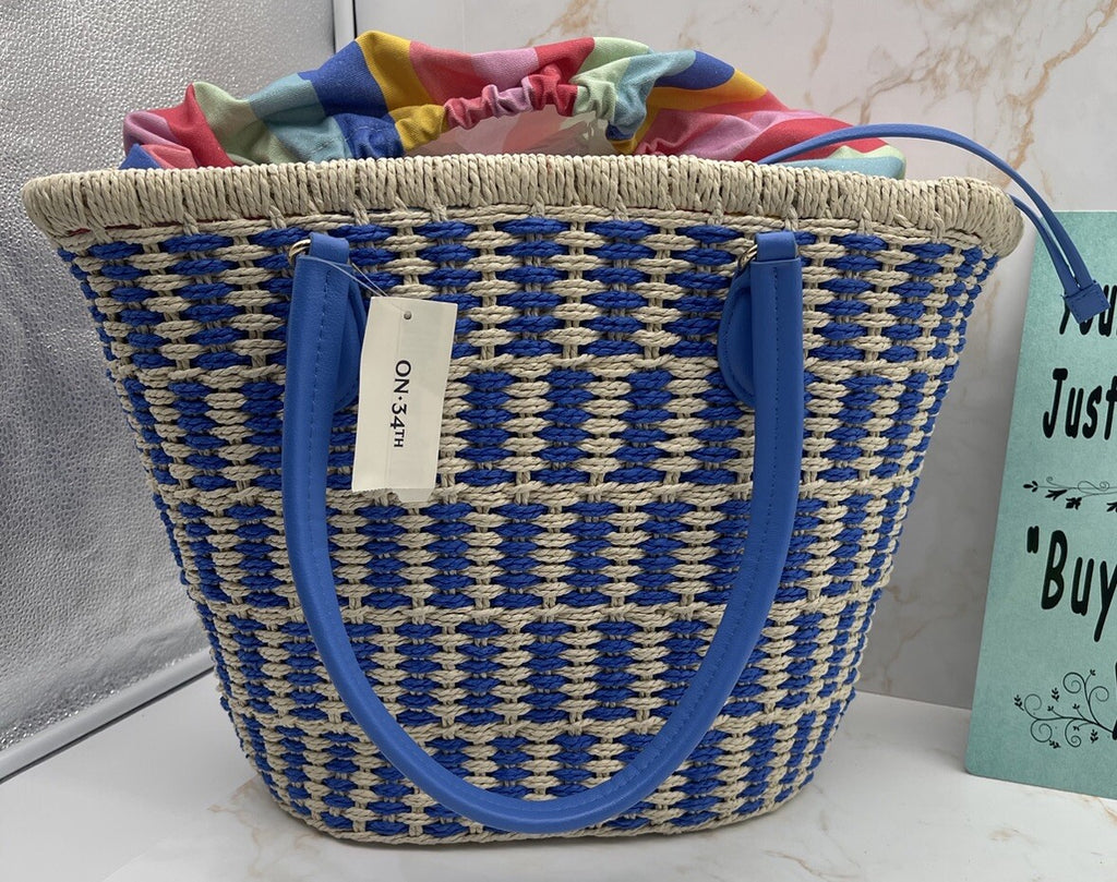 On 34th Isabella Straw Tote Bag Blu Strp One Size W/tag 
