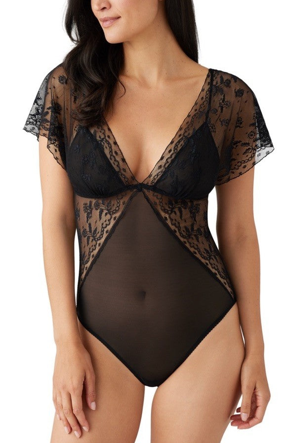 WACOAL Black Lifted In Luxury Lace Thong Bodysuit  Black S