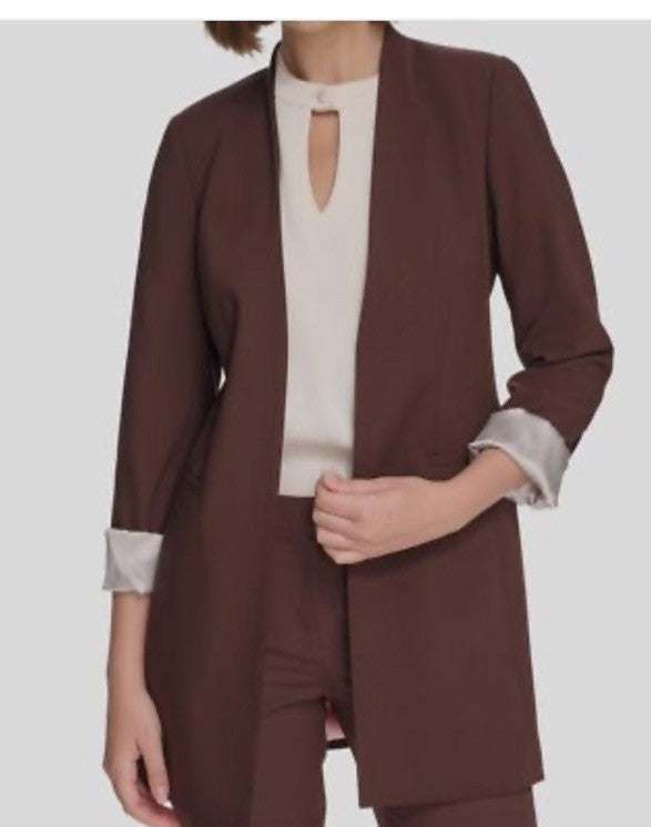 Calvin Klein Women's Brown Open Front 3/4-Rollback-Sleeve Jacket Petite Size 4P