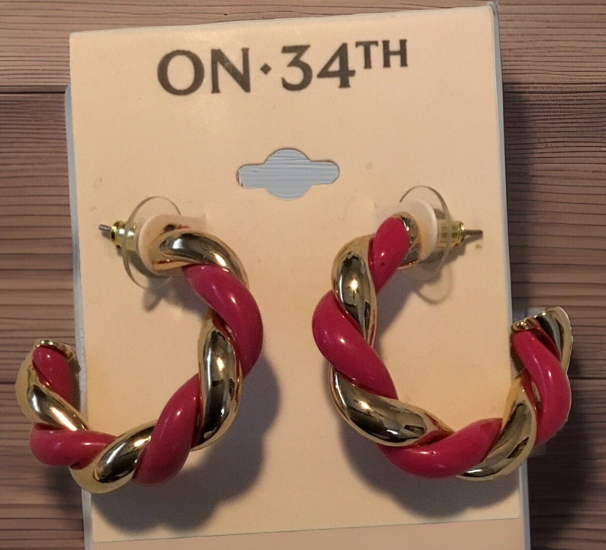 On 34th Gold-Tone Pink Swirl Medium Hoop Earrings, 1.2" Summer Spring