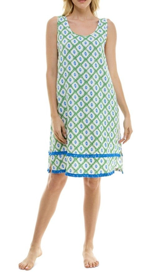 Roudelain Women's Printed Tassel-Trim Tank Nightgown Cardomon Geo L