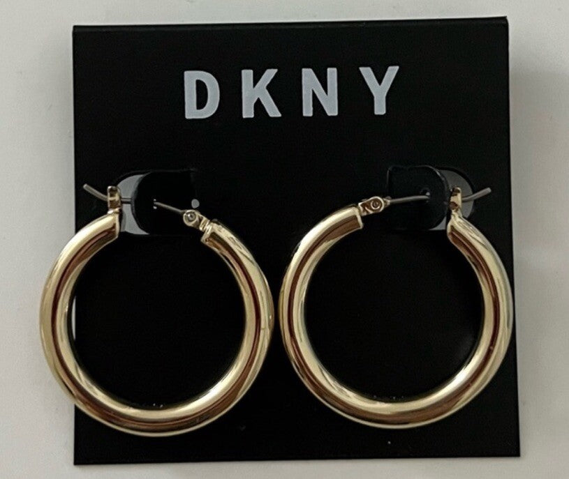 DKNY Gold Tone Earrings Hoops Tick 