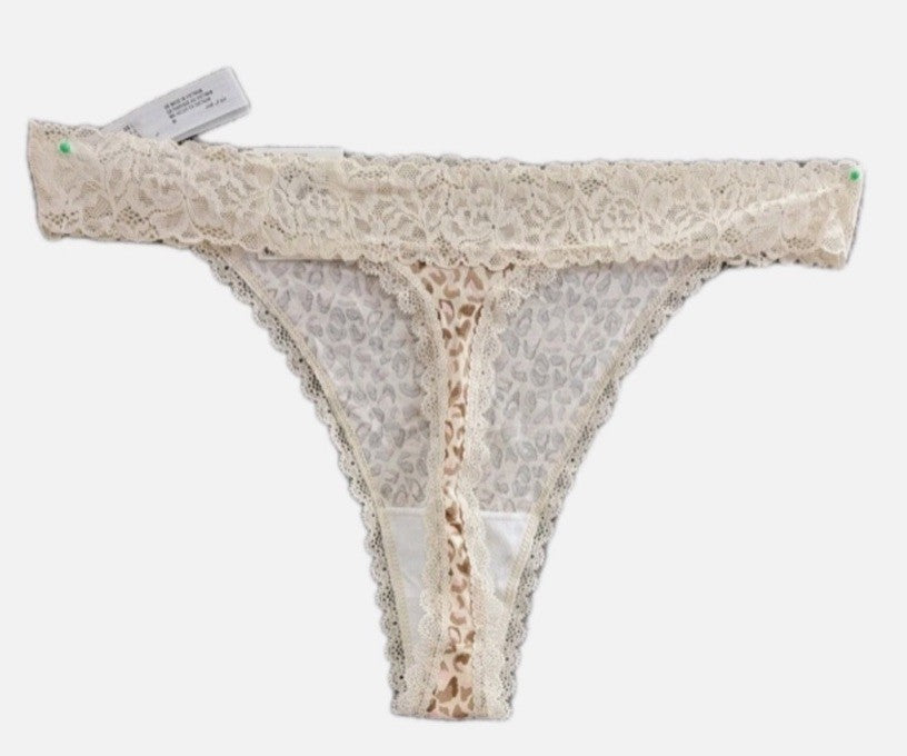 State of Day Women's Cotton Blend Lace-Trim Thong Underwear Multi Animal XL