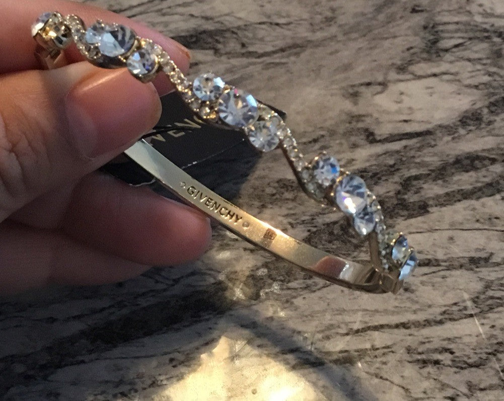 Givenchy Crystal Scroll Bangle Bracelet Gold Tone 