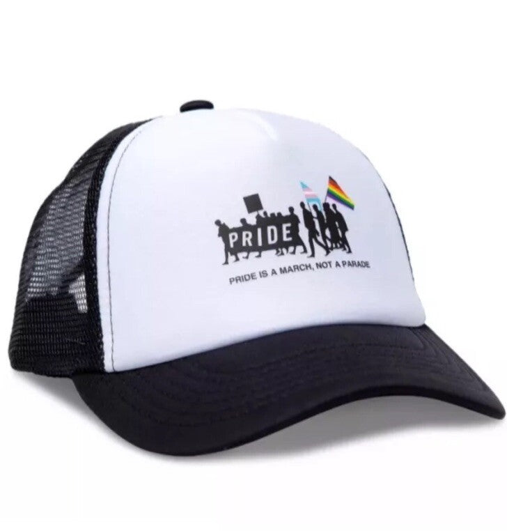 The Phluid Project Pride Is a March Snap-Back Trucker Hat, White/Black, NWT
