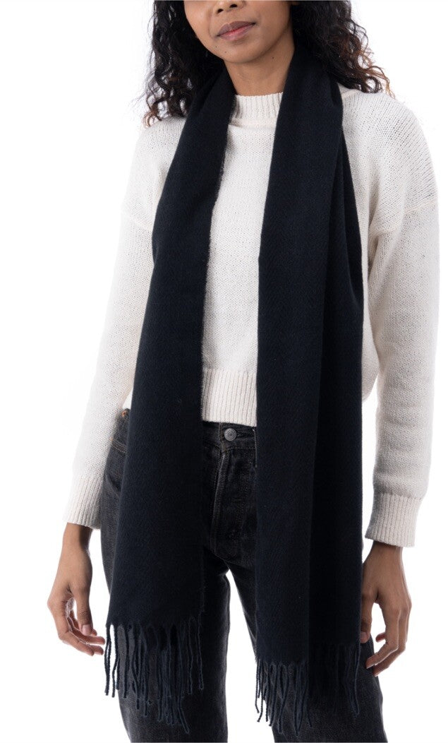 Style & Co Women's Polyester Solid Fringe-Trim Scarf - Black 68"L x 15"W